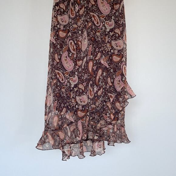 Vtg Y2K Brown Paisley Floral Ruffled Sleeveless Dress Sz 10 Fairycore Grunge - Picture 3 of 9